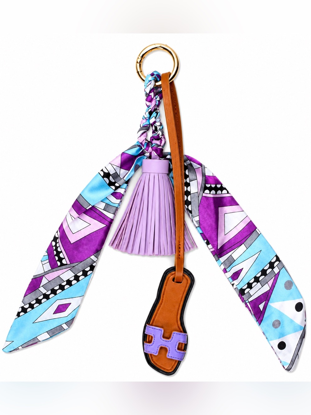 Purple & Blue Silk Scarf Keychain with Tassel